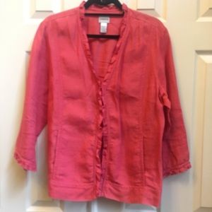 Chico’s linen jacket with slight ruffle trim